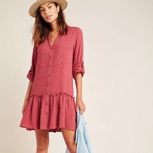 Anthropologie Rust Button-Down Mini Dress
